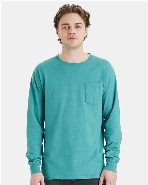 Garment-Dyed Long Sleeve T-Shirt With a Pocket